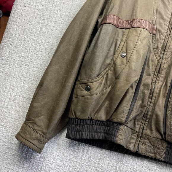 CORDOVAN Montreal Leather Bomber Jacket Military Style Olive Green Men Sz 42 VTG - Picture 3 of 16
